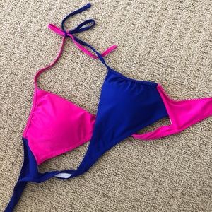 Pink and Blue Swim Top Size M